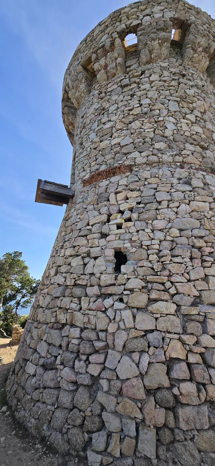 Genoese tower at Isolella and coastal landscape, Pietrosella, south shore of the Bay of Ajaccio, South Corsica