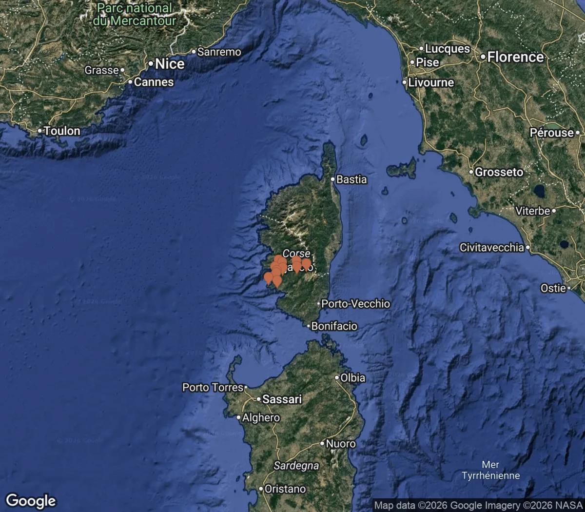 Carte Google des balades autour de Porticcio et Ajaccio
